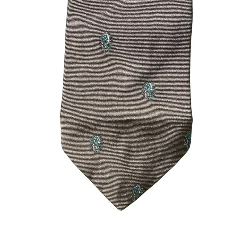 Hathaway Mens Silk Tie Brown Tan Striped Paisley Pattern Classic Necktie